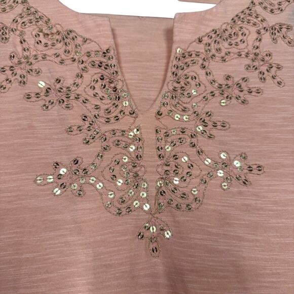 Chico's peach and gold sequin embellished 3/4 sleeve tunic Size 0 small 4/6 - Picture 4 of 7